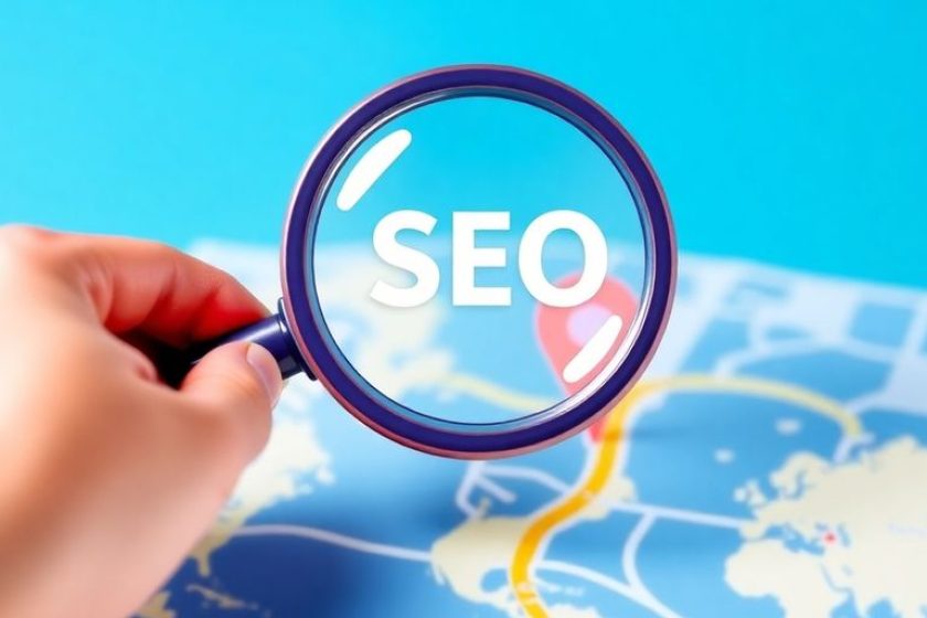 Magnifying glass on digital map for local SEO clients